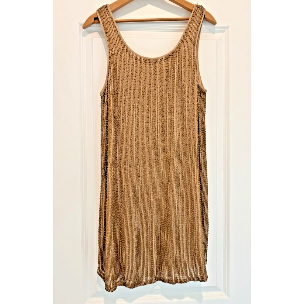 Haute Hippie 100% Silk Beaded Sleeveless Dress Sz M Taupe Bronze Embellished - Picture 5 of 10